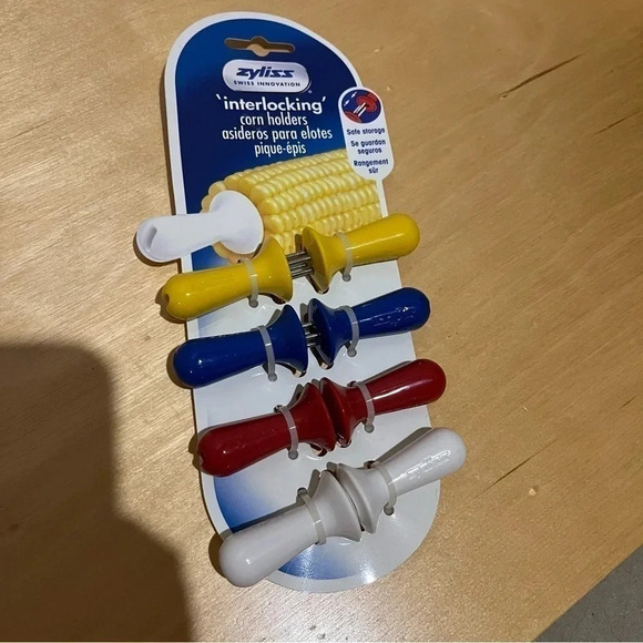 Zyliss Interlocking Corn Holders Skewers Multicolored Plastic Stainless Set of 4 - Picture 1 of 5